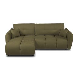 Canapé d'angle convertible et réversible COMO 4 places tissu chenille vert kaki