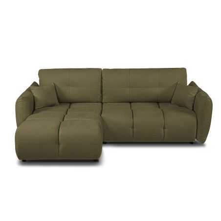 Canapé d'angle convertible et réversible COMO 4 places tissu chenille vert kaki