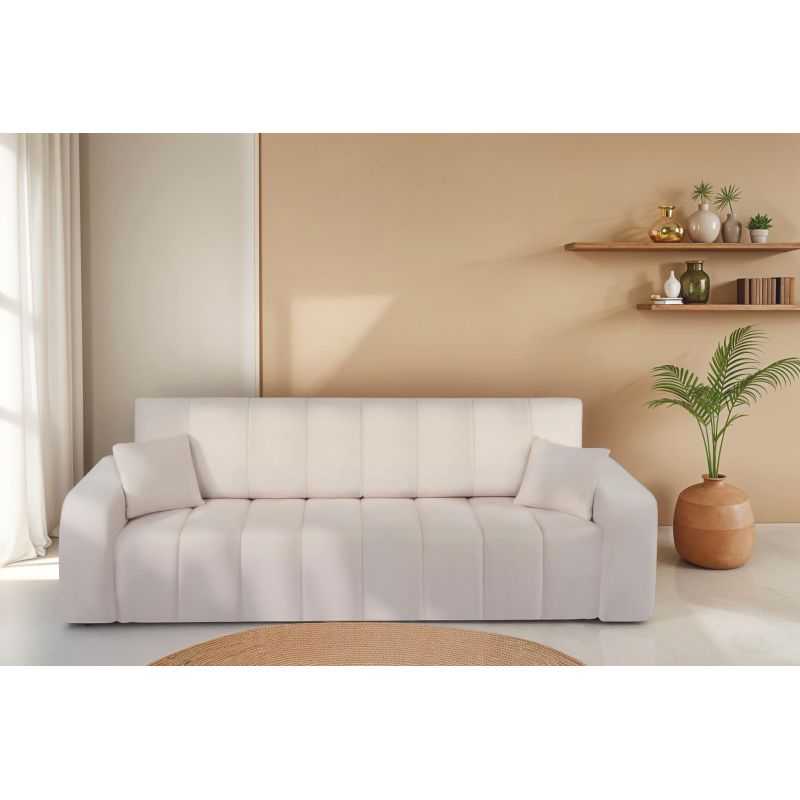 Canapé droit convertible BELEM 3 places tissu chenille grège
