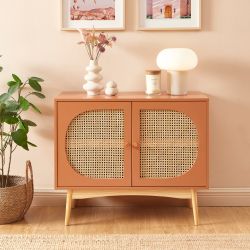 Buffet SIXTINE cannage rotin et terracotta 2 portes 90cm