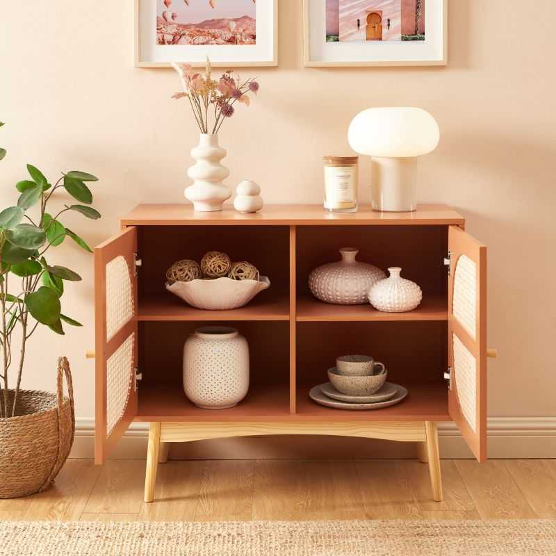 Buffet SIXTINE cannage rotin et terracotta 2 portes 90cm