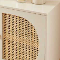 Buffet SIXTINE cannage rotin et gris perle 2 portes 90cm