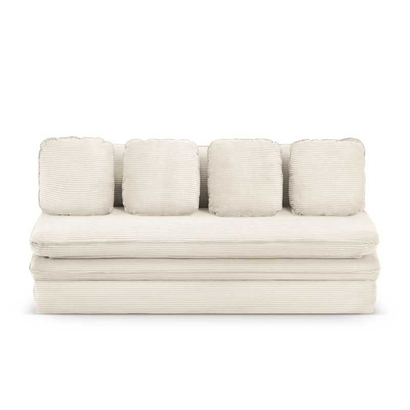 Banquette convertible NOMA 3 places velours côtelé écru