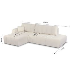 Canapé d'angle gauche convertible BELEM 4/5 places tissu chenille écru