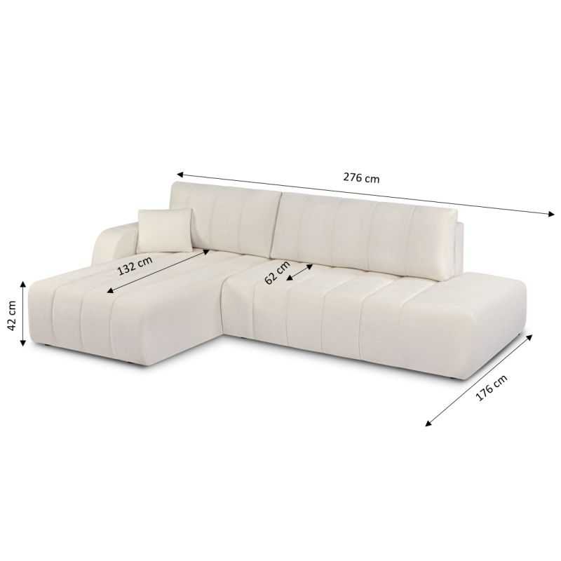 Canapé d'angle gauche convertible BELEM 4/5 places tissu chenille écru