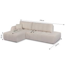 Canapé d'angle gauche convertible BELEM 4/5 places tissu chenille grège