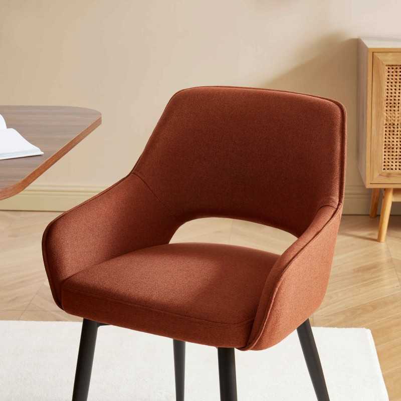 Lot de 2 fauteuils UNNI tissu terracotta pieds métal noir