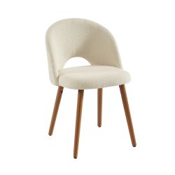 Lot de 2 chaises SIMONE tissu bouclette blanc cassé pieds bois teinté noyer