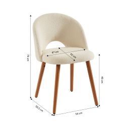 Lot de 2 chaises SIMONE tissu bouclette blanc cassé pieds bois teinté noyer