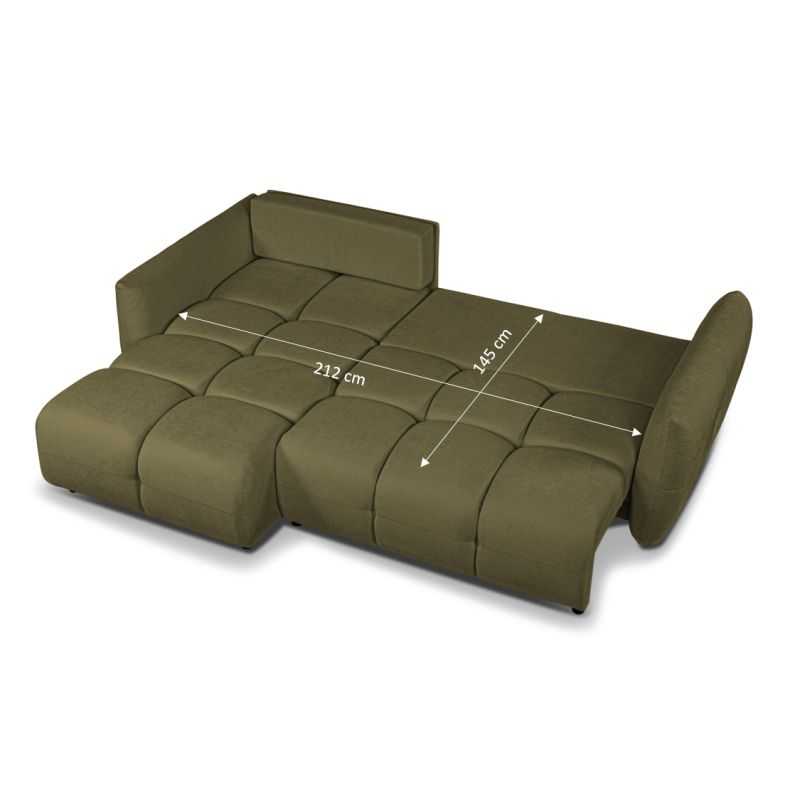 Canapé d'angle convertible et réversible COMO 4 places tissu chenille vert kaki