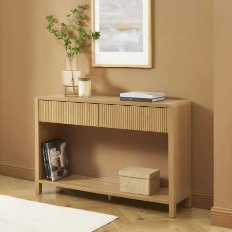 Console UTICA effet chêne 2 tiroirs 120cm