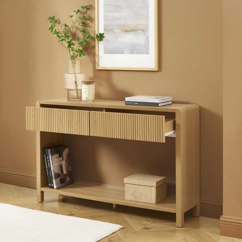 Console UTICA effet chêne 2 tiroirs 120cm