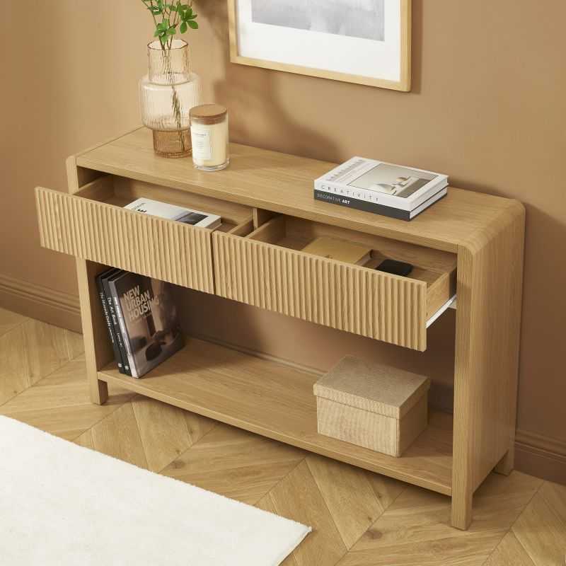 Console UTICA effet chêne 2 tiroirs 120cm