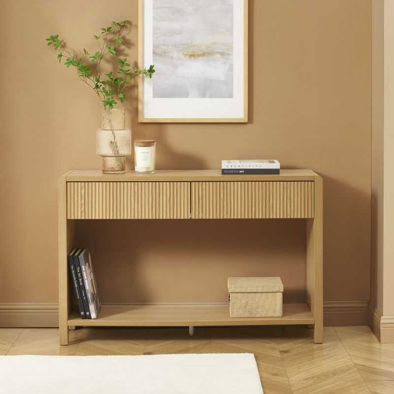 Console UTICA effet chêne 2 tiroirs 120cm