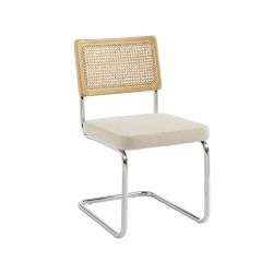 Lot de 2 chaises ELLA cannage et velours côtelé écru pieds métal chromé
