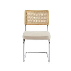 Lot de 2 chaises ELLA cannage et velours côtelé écru pieds métal chromé