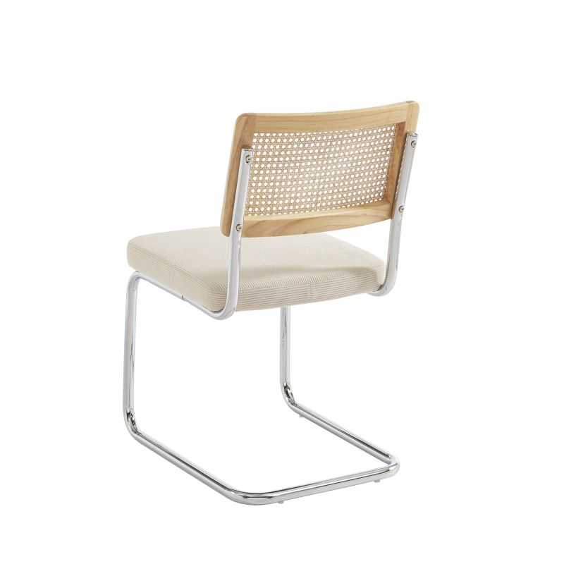 Lot de 2 chaises ELLA cannage et velours côtelé écru pieds métal chromé