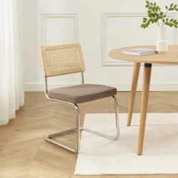 Lot de 2 chaises ELLA cannage velours côtelé grège