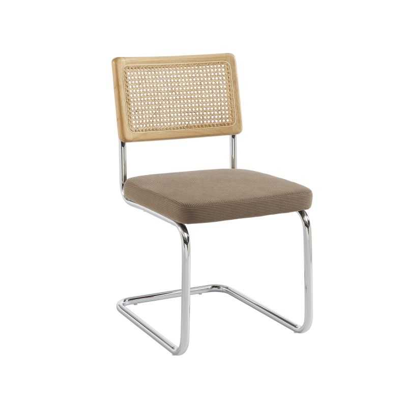 Lot de 2 chaises ELLA cannage velours côtelé grège