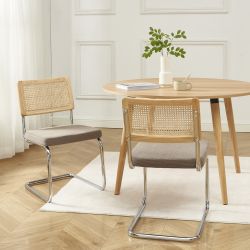 Lot de 2 chaises ELLA cannage velours côtelé grège