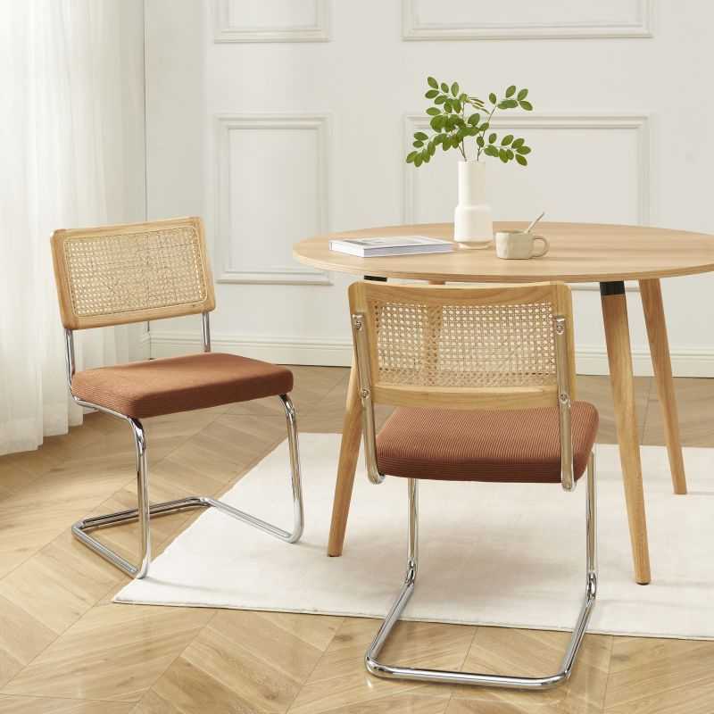 Lot de 2 chaises ELLA cannage velours côtelé terracotta