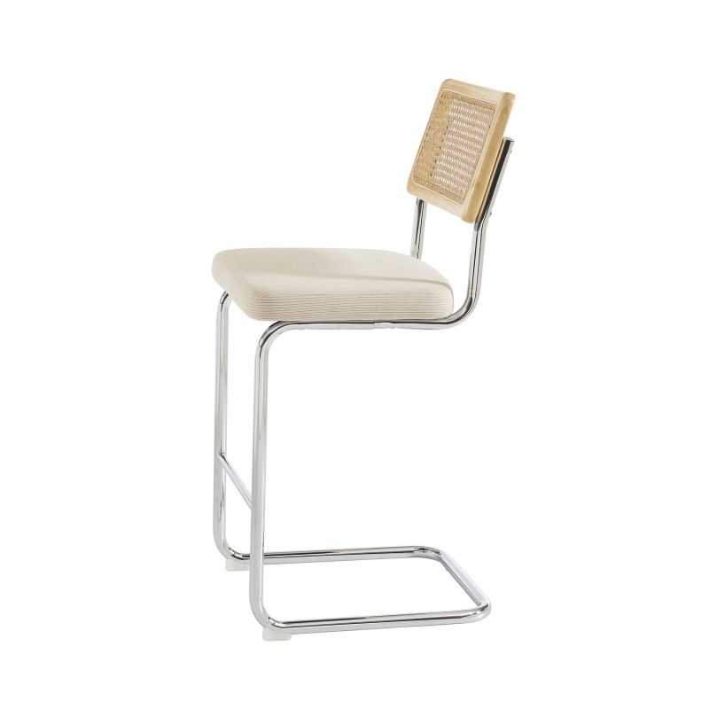 Lot de 2 Tabourets ELLA cannage velours côtelé beige