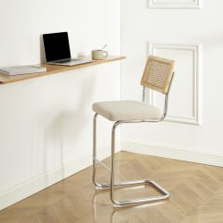 Lot de 2 Tabourets ELLA cannage velours côtelé beige