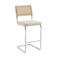 Lot de 2 Tabourets ELLA cannage velours côtelé beige