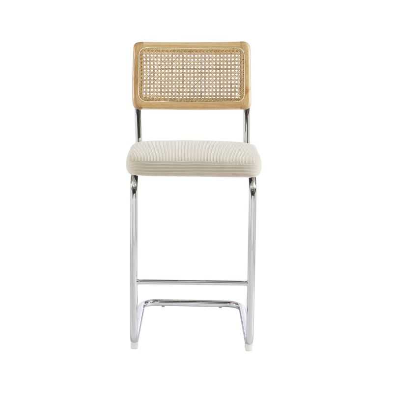 Lot de 2 Tabourets ELLA cannage velours côtelé beige
