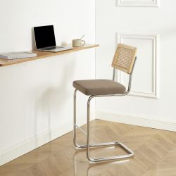 Lot de 2 Tabourets ELLA cannage velours côtelé grège