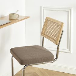 Lot de 2 Tabourets ELLA cannage velours côtelé grège