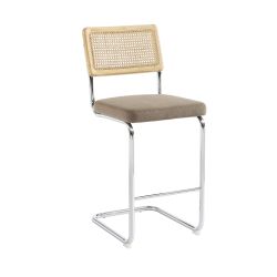 Lot de 2 Tabourets ELLA cannage velours côtelé grège