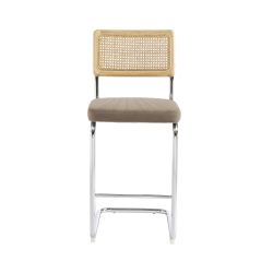 Lot de 2 Tabourets ELLA cannage velours côtelé grège