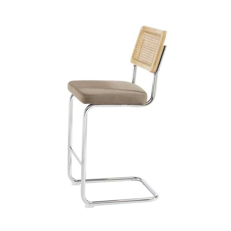 Lot de 2 Tabourets ELLA cannage velours côtelé grège