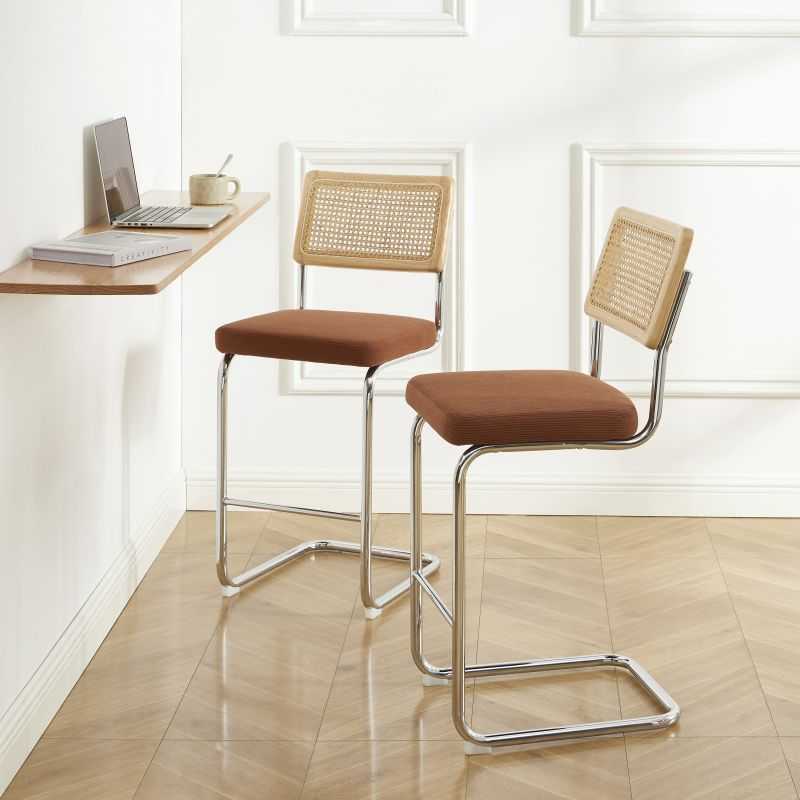 Lot de 2 Tabourets ELLA cannage velours côtelé terracotta