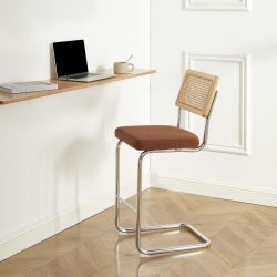 Lot de 2 Tabourets ELLA cannage velours côtelé terracotta