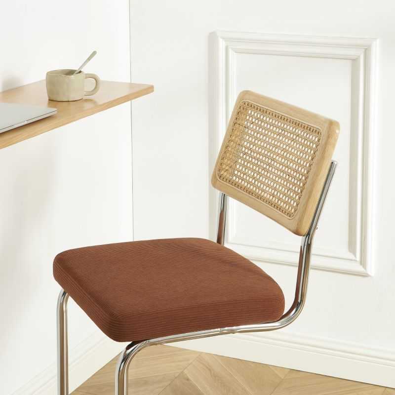 Lot de 2 Tabourets ELLA cannage velours côtelé terracotta