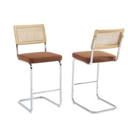 Lot de 2 Tabourets ELLA cannage velours côtelé terracotta