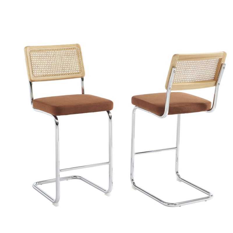 Lot de 2 Tabourets ELLA cannage velours côtelé terracotta