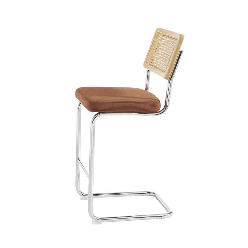 Lot de 2 Tabourets ELLA cannage velours côtelé terracotta