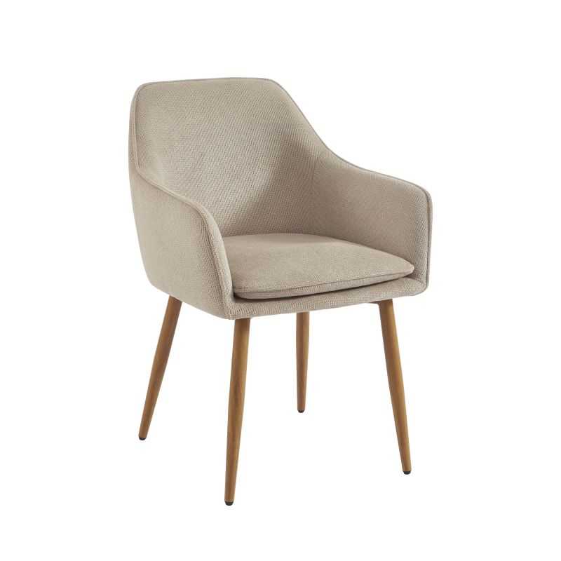 Lot de 2 fauteuils KALLI tissu grège pieds métal finition bois