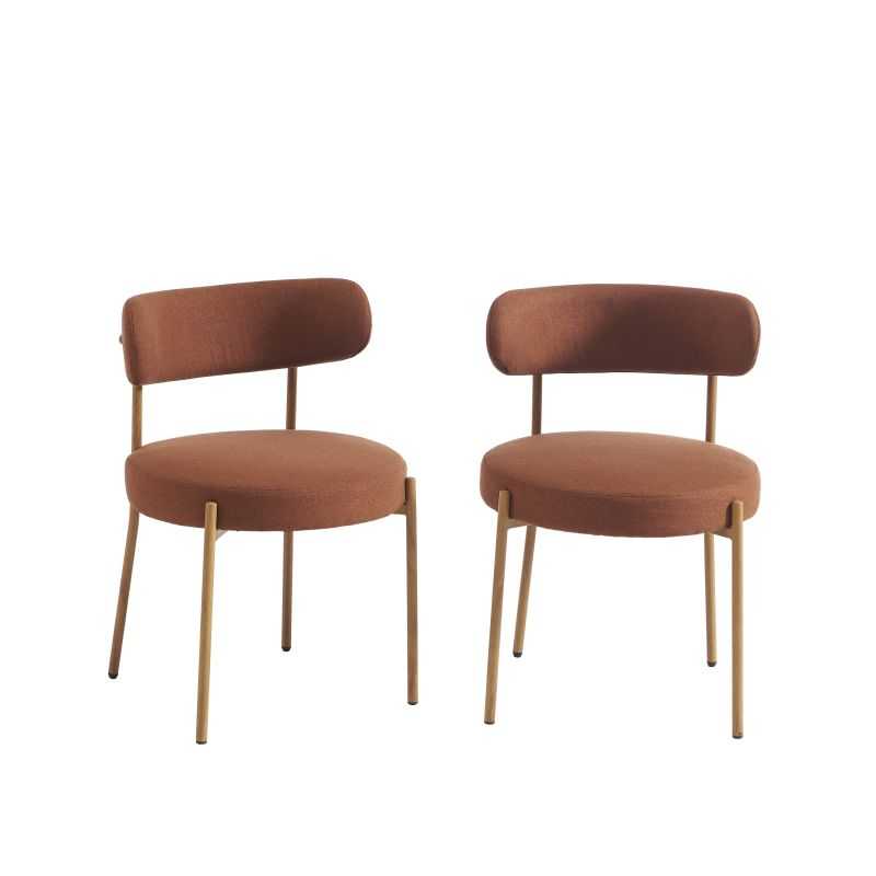 Lot de 2 chaises NOA tissu terracotta pieds métal finition bois