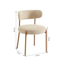 Lot de 2 chaises NOA tissu bouclette beige pieds métal finition bois