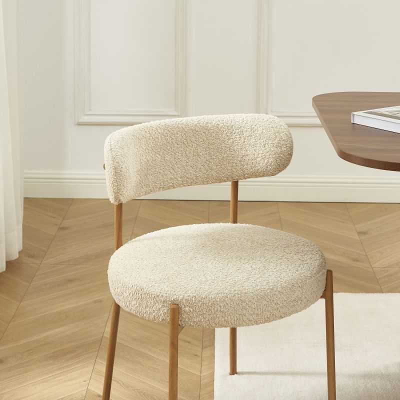 Lot de 2 chaises NOA tissu bouclette beige pieds métal finition bois