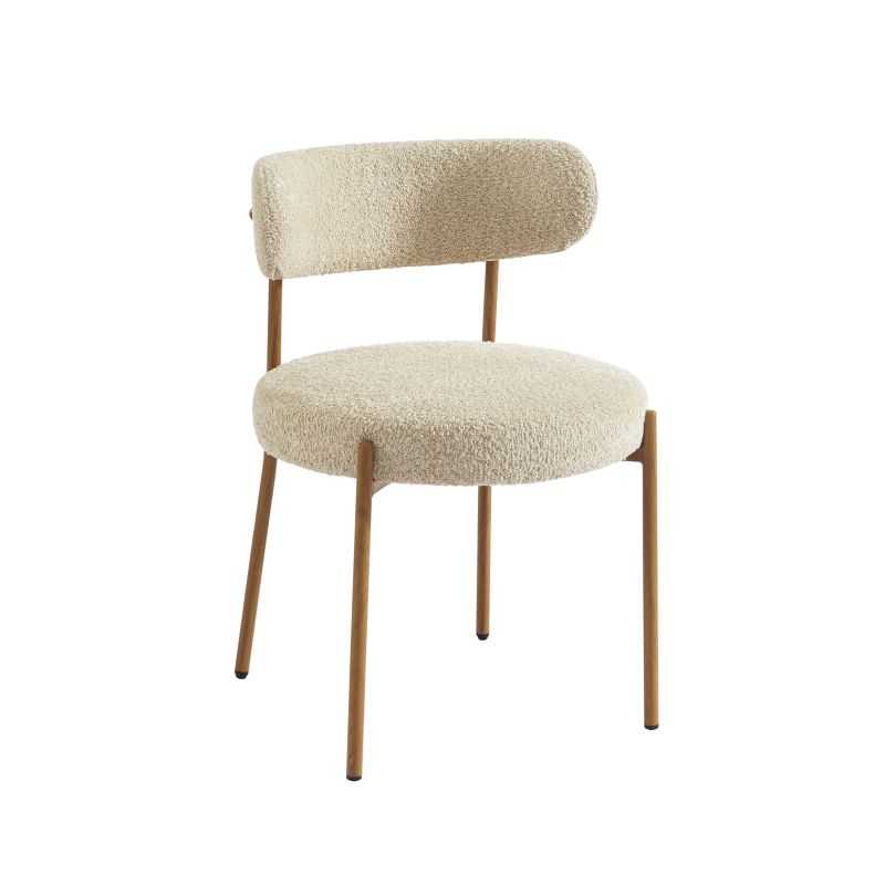 Lot de 2 chaises NOA tissu bouclette beige pieds métal finition bois