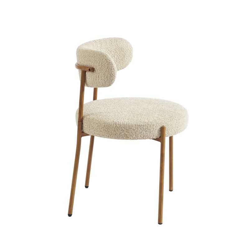 Lot de 2 chaises NOA tissu bouclette beige pieds métal finition bois
