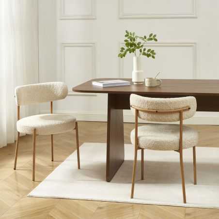 Lot de 2 chaises NOA tissu bouclette beige pieds métal finition bois