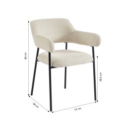 Lot de 2 fauteuils repas IVAN tissu beige pieds métal noir