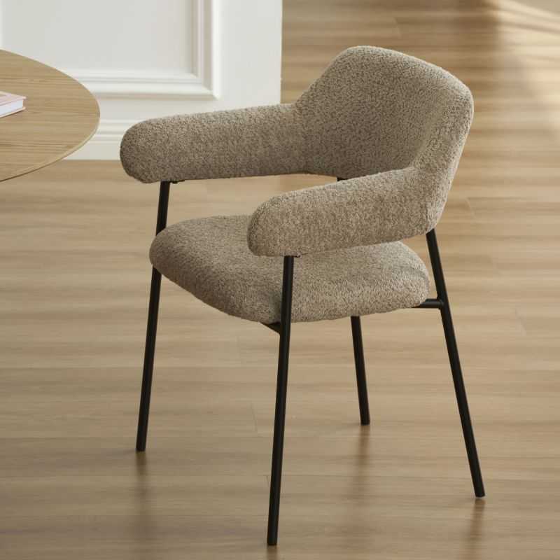 Lot de 2 fauteuils repas IVAN tissu marron glacé pieds métal noir