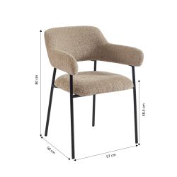 Lot de 2 fauteuils repas IVAN tissu marron glacé pieds métal noir